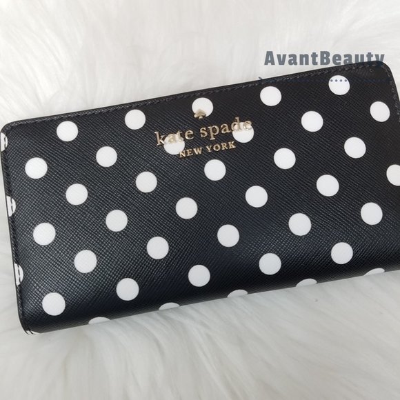 Kate Spade Staci Polka Dot Dot Dot Large Slim Bifold Wallet Black Multi white - Picture 3 of 6